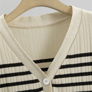 2025Spring Autumn Striped Sweater <b>Knit</b> Set Casual Knitted Cardigan and Camisole and Pants Set Knitted Three Piece Set for Women - Product Image 5