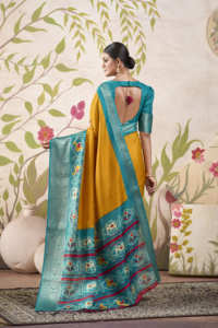 Sarees Tussar Chex de moda con estampados tradicionales de Patola y blusa con borde tejido para compradores de ropa India al por mayor - Product Image 5