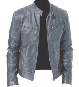 Chaqueta de cuero para hombre a la moda 2025, chaqueta ajustada de PU con cuello levantado para hombre, chaquetas con cremallera Diagonal y solapa para motocicleta antiviento para hombre - Product Image 3
