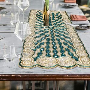 Christmas Decorative and Leaves Design <b>Beaded</b> Runner <b>Placemat</b> Dining Table Fancy Mat Handmade Decorative Runners for Wedding - Product Image 1