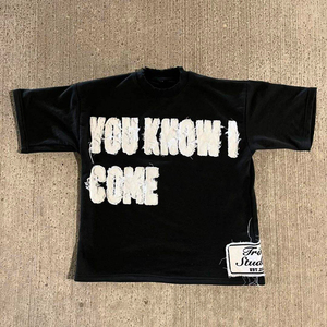 Camiseta Vintage para Hombre, Estilo Cuadrado, Corta, Lavado Ácido, Desgastada, con Bordado, Apliques y Parches, Decolorada por el Sol - Product Image 1