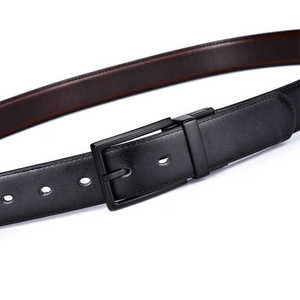 Ceinture décontractée en cuir de vache véritable pour hommes 3.2CM réversible en cognac et noir avec cuivre rotatif pour boucle - Product Image 4