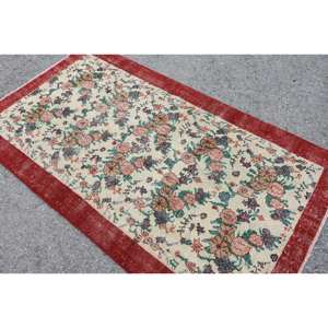 Alfombra clásica de lana rojo Beige de 3,8x6,8 pies estilo Kilim área grande alfombras rectangulares turcas respaldo de látex Patchwork para pasillo 10mm - Product Image 4