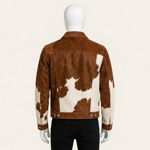 Veste en cuir véritable pour homme, motif vachette, col rabattu, fermeture boutonnée, coupe classique, automne, décontractée - Product Image 2