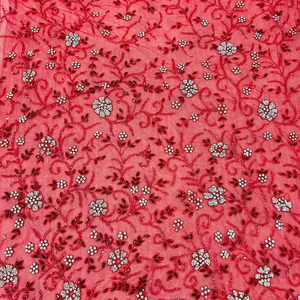 Meilleur prix 100% polyester luxe perlé tissu Zircon fait à la main fournisseur indien tissé maille motif pour les filles antistatique - Product Image 1