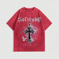 T-shirt en coton tricoté respirant pour homme, col rond, imprimé logo, style vintage hip-hop, coupe oversize, nouvelle collection 2025 – Vente en gros