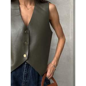 Chaleco para Mujer con Botones de Cuero para Venta al por Mayor, Diseño Elegante - Product Image 6