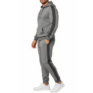 Conjunto Deportivo de Dos Piezas para Hombre, Sudadera con Capucha y Pantalones Deportivos en Gris con Franja en Contraste, Ropa de Entrenamiento en Varios Colores - Product Image 3