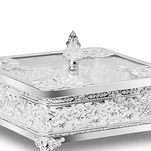 Boîtes de rangement multi-usages carrées en argent pur, élégantes plateaux de service pour cadeaux de mariage, emballage de boîte cadeau décorative - Product Image 1