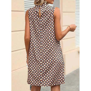 Robe mini en scuba à col roulé sans manches pour femme de Jane's, à motifs, avec ceinture, pour un usage quotidien décontracté - Product Image 3