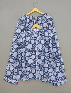 Confortable 100% coton pyjama ensemble doux indien Floral main bloc imprimé longue vêtements de nuit pour les femmes pour l'été printemps pour les demoiselles d'honneur - Product Image 5