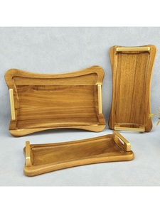 Plateau en bois massif multifonctionnel pour la présentation des aliments, utilisation sur la table à manger |   Assiette de cuisine rustique en bois fait main - Product Image 3