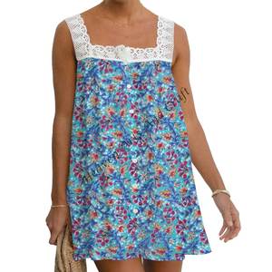 Robe d'été décontractée pour femme, imprimé floral en coton fait main, respirante, tenue ethnique, tunique, haut en dentelle, pour tous les jours - Product Image 4