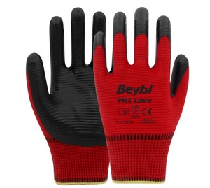 PN3 Zèbre Coton Polyester Nitrile Heavy Duty Sécurité Main Usine En Gros Construction Jardin Équipement De Protection Gants Rouges - Product Image 1