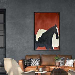 Toile imprimée : Couple de chevaux abstraits - Art de décoration moderne pour la maison, TOILE ENCARTÉCHÉE NOIRE - Product Image 1