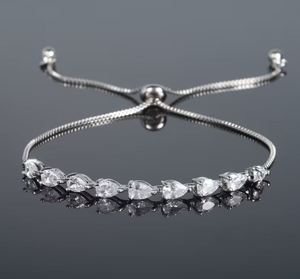 Elegante y delicada pulsera deslizante para mujeres, chicas adolescentes, plata brillante con piedras de Zirconia cúbica en forma de pera, collar tipo cadena - Product Image 1