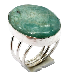 แหวนพลอยอเมซอนไนต์สำหรับผู้หญิงดีไซน์เนอร์ชุบเงินทำมือทรงรีตัดขนาด6-9ขอบ - Product Image 2