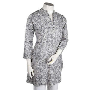 คุรตีผ้าฝ้ายพิมพ์ลายสำหรับผู้หญิง - สีเทา - Product Image 1