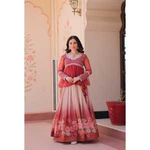 Lanzamiento de nuevo diseñador Lehenga Choli Fabric Cosmos con estampados de flores Choli Fabric Chiffon con trabajo bordado - Product Image 1