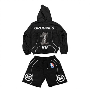 Sustainable Lightweight Printed Satin <b>Track</b> <b>Suit</b> Breathable Polyester Windbreaker Jacket Shorts Crinkle 2-Piece Streetwear - Product Image 5