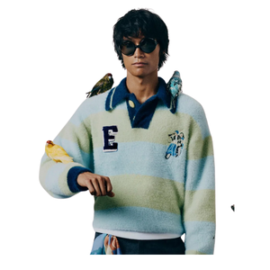 Suéter de Punto Grueso de Nylon/Acrílico con Manga Larga, Tejido Afelpado, Cálido para Invierno, con Parche Bordado Estilo Universitario, Premium - Product Image 2