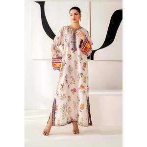 <b>Women's</b> White Embroidered Chiffon Raw <b>Silk</b> Suit Set with Shirt and <b>Trouser</b> Accessories PR-1163 - Product Image 1