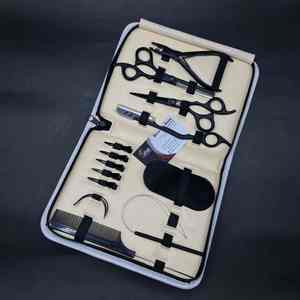Kit d'outils d'extension de cheveux en microbilles noires mattes avec ciseaux à cheveux rasoir aiguilles C pince à 2 trous pince Velcro logo personnalisé - Product Image 2