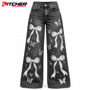 Jeans de mezclilla de pierna ancha para mujer al por mayor, lavado a la piedra, para minoristas de moda, suministro de mezclilla personalizada de marca privada - Product Image 5