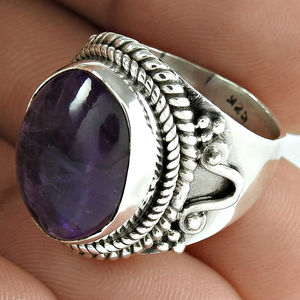 แหวนเงินสเตอร์ลิง925แหวนพลอยสีม่วงทันสมัยและน่ารักเครื่องประดับ Boho หินวงรีตัดแหวนดี - Product Image 3
