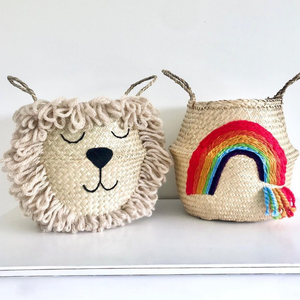 Handmade Seagrass <b>Basket</b> Vietnam Double Tier Handles European Market Kitchen <b>Bathroom</b> Natural Rustic - Product Image 1