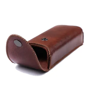 Wholesale price OEM service low MOQ leather eyeglasses case custom made top quality leather made sunglasses pouch/bag