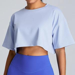 Personnalisé de haute qualité respirant Fitness femmes à manches courtes desserrer T-shirt danse entraînement entraînement vêtements de sport vêtements de Yoga haut court - Product Image 3