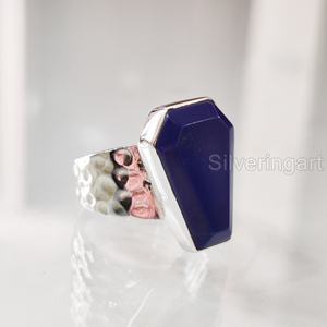 แหวนสำหรับผู้หญิงโลงศพธรรมชาติ Lapis Lazuli พลอย September birthstone unisex 925แหวนเงินสเตอริง - Product Image 2
