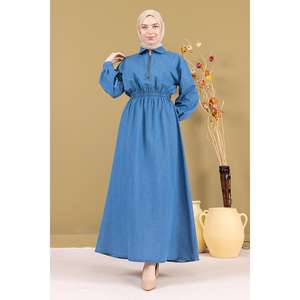 Vestido Casual de Mezclilla Azul Claro MSW19240-1 con Cintura Elástica con Cierre -MSW19240-1 - Product Image 3