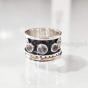 Wholesaler Woman's Band Natural Rose Quartz <b>Spinner</b> Band Gemstone Two Tone <b>Ring</b> Handmade Jewelry 925 Sterling Silver <b>Ring</b> - Product Image 4