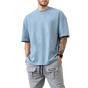 T-shirt en coton bleu clair pour homme, manches courtes, col rond, design uni, tricoté, couleur unie, coupe classique, ROLEIN SPORTS 300g - Product Image 3