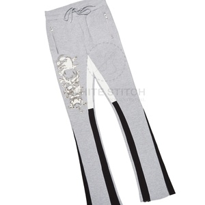 Ensemble survêtement personnalisé avec pantalon flare empilé et sweat-shirt, ensemble survêtement brodé délavé, nouvelle arrivée 2025 - Product Image 5