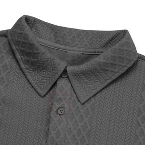 Polo de Manga Larga para Hombre, Tejido de Gofre Texturizado, Gris, Informal, para Otoño, Mezcla de Algodón, Logotipo Personalizado, Suéter Elegante para Uso Diario - Product Image 6