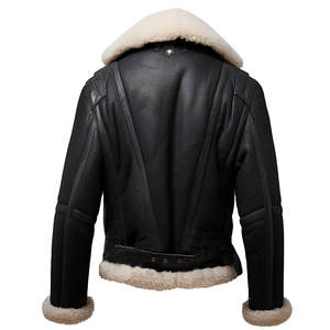 <b>Men's</b> Black Sheepskin Leather <b>Jacket</b> - Winter Warm Sherpa <b>Shearling</b> Faux Fur Lined Coat Customized Leather <b>Jacket</b> For <b>Men</b> - Product Image 2