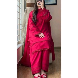 Vêtements d'été rouges pour filles, 100% coton respirant avec col mandarin - Product Image 2