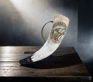 Natural Black <b>Horn</b> With Stand Best Quality Handmade Carved Viking <b>Drinking</b> <b>Horn</b> from India - Product Image 4