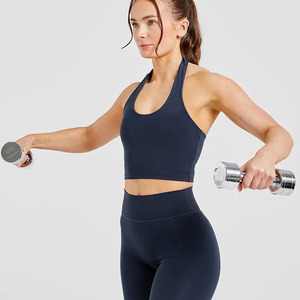 Dernier logo personnalisé Halternack pour femmes de la marine haut court extensible et beurre doux léger Gym entraînement Sexy haut court t-shirts pour les femmes - Product Image 5