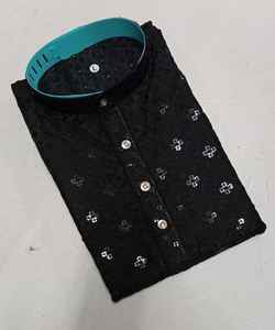 Arabe Indien Punjabi Kurtassalwarkurta Design avec AchkanBandhgalaSherwani Navy Cotton Pyjama Collar Neck - Product Image 1