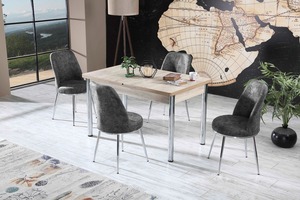 Ensemble table et chaises de salle à manger extensible 4 places, moderne, durable, pieds en métal, plateau en aggloméré, imperméable, écologique, fait à la main, réglable - Product Image 6