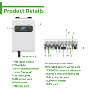 Inversor <span class=keywords><strong>Solar</strong></span> Híbrido de 6KW, 8KW, 10KW, 11KW, 110V/220V, 5KW a 15KW, Bifásico, de Baja Frecuencia, con <span class=keywords><strong>Controlador</strong></span> de Carga <span class=keywords><strong>MPPT</strong></span> para el Hogar - Product Image 4