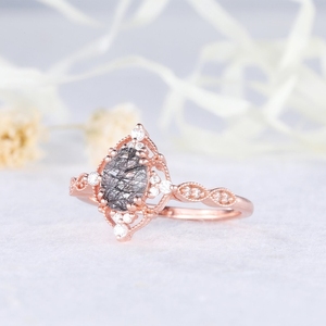 Bague de mariage en or pur Quartz rutile noir naturel nouveau Design de luxe en or massif bagues de bijoux fins avec bague en diamants véritables - Product Image 3