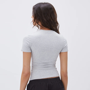 Street Wear Women's Crew Neck Short Sleeve Super Soft Solid Sexy Summer <b>Crop</b> Top <b>Fitted</b> <b>T</b> <b>Shirts</b> Cotton/Bamboo Breathable - Product Image 3