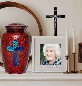 Urna de cristal de mosaico moderna de gran tamaño para cremación funeraria de adultos, obra de arte decorativa de aluminio al por mayor para cenizas humanas de simpatía - Product Image 1