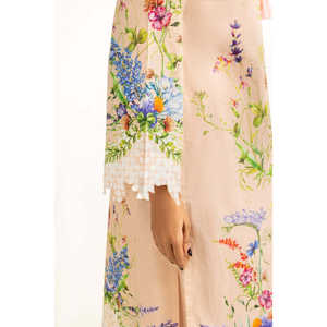 Ensemble coordonné bohème pour femmes en tissu cambric imprimé pêche, hauts à manches trois-quarts et shorts pour le bureau au printemps/été - Product Image 6