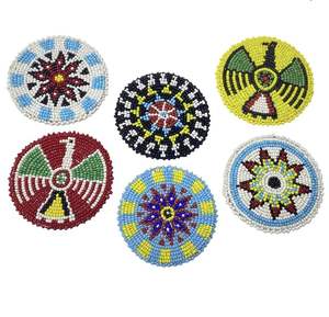 Verre boisson décor fait à la main multicolore perlé Design quatre sous-verre brodé ensemble avec Unique élégant Premium Look de l'Inde - Product Image 6